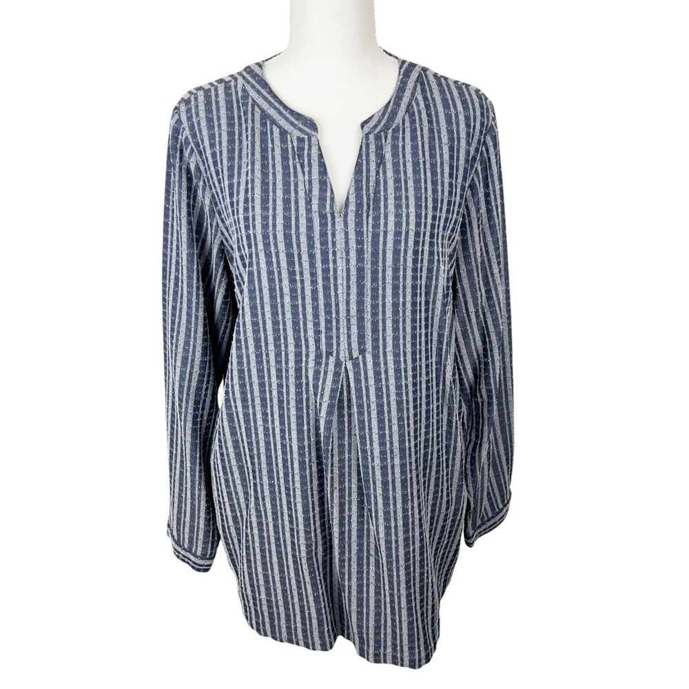 Christopher & Banks Tunic Top Women Large Blue V-Neck Long Sleeve Pockets A-Line